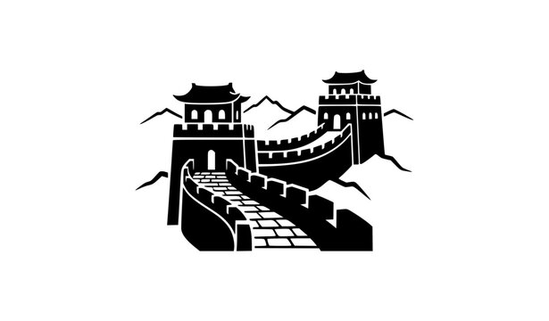 Great Wall of China Landmark Historic Architecture Silhouette Vector Icon
