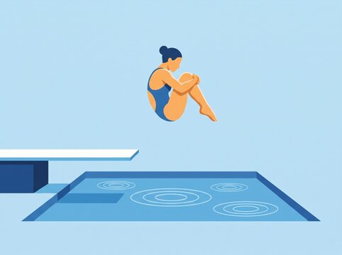 Diver mid-air diving toward pool water