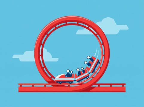 Roller coaster car speeding through track loop