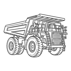 Heavy Duty Mining Dump Truck Line Art Illustration © Oni
