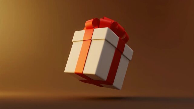 Cream gift boxes with orange ribbons, clean minimal presentation, warm soft background, modern elegant holiday gifting, cheerful charm.