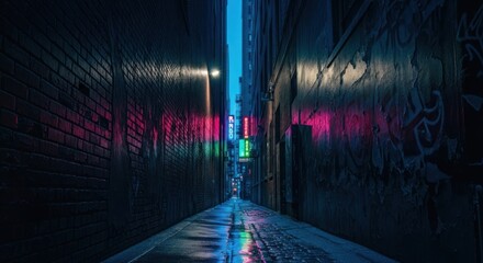 Obraz premium Futuristic Cyberpunk City Street at Night with Neon Lights.