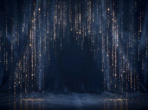 Mesmerizing Digital Rain Forest of Glowing Neon Dots Cascading Through Mysterious Dark Blue Void Atmosphere