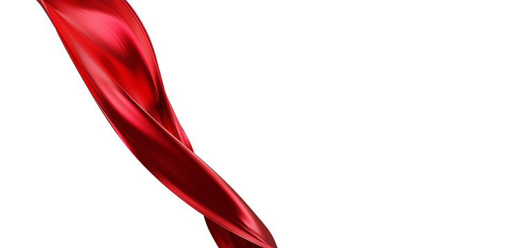 Luxury red silk fabric ribbon flowing isolated on transparent background with copy space 3D render