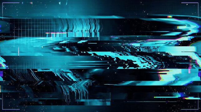 Retro Cyberpunk Glitch Art Background with VHS Scanlines and Neon Cyan Colors 