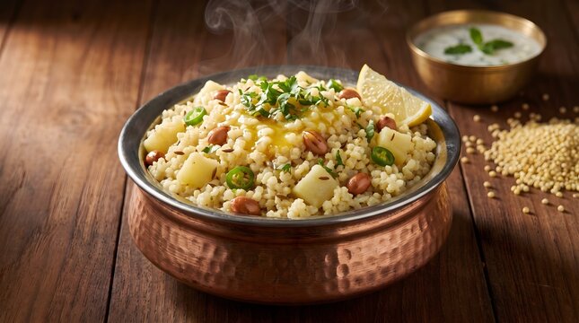 Barnyard Millet Khichdi Sama Ke Chawal Served in Copper Bowl with Curd Raita for Navratri Fasting Vrat Food