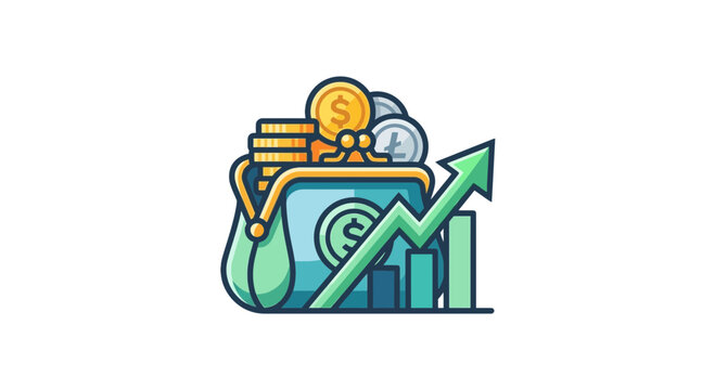Financial Growth Cryptocurrency Wallet with Coins and Upward Arrow Chart