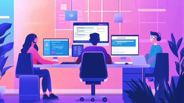 people working on computers in office