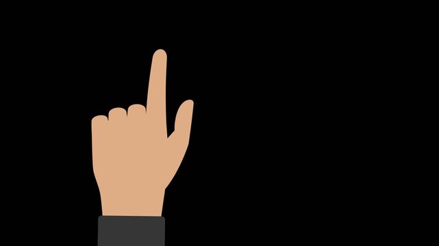 Animated hand with index finger pointing up against a black background