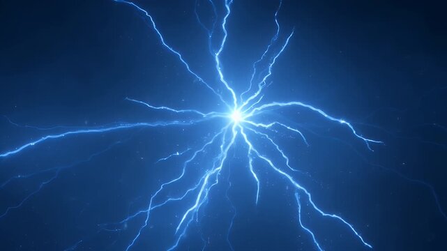 Radiant Blue Lightning Discharge and Electrical Sparking Animation Bursting from a Central Energy Point