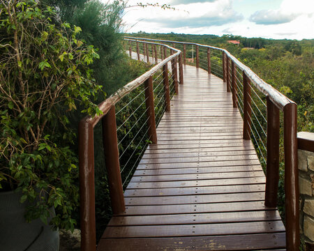 Wooden bridge with a handrail in the Serra dos Mat&otilde;es, in the municipality of Pedro II, Piau&iacute;, northeastern Brazil.