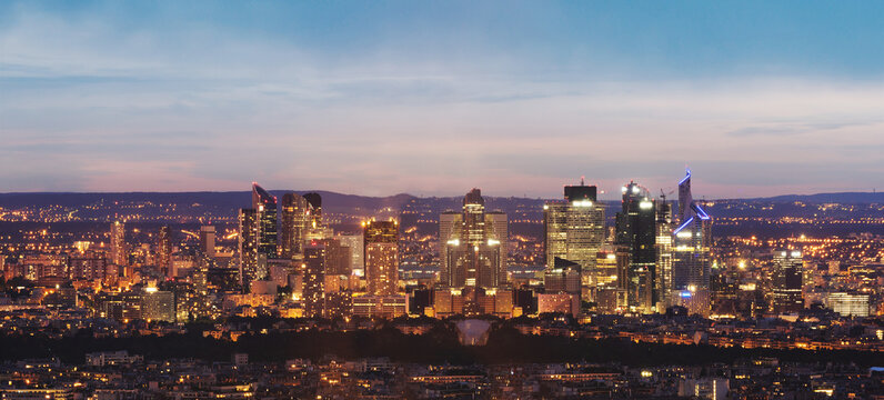 Paris, France cityscape in evening sunset. City background