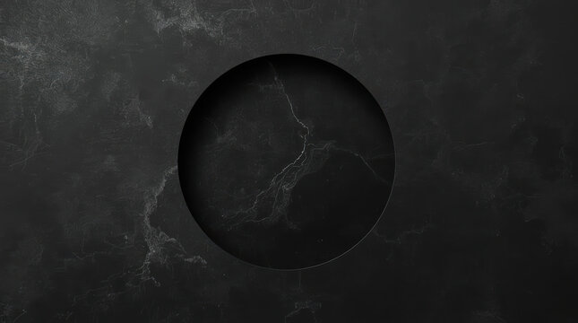 Charcoal circle on dark textured background creates minimal dramatic backdrop
