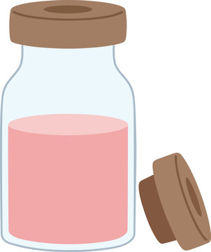 Isolated laboratory glassware illustration featuring a small glass vial with pink liquid and its cork stopper, perfect for scientific concepts.