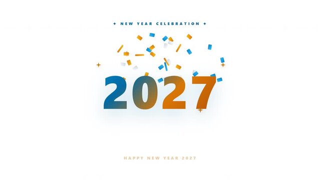 New Year 2027 Confetti Burst with Golden Celebration Typography