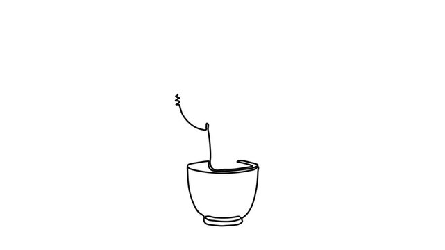  Continuous One Line Drawing of Cactus Plant in Pot, Minimalist Linear Outline Animation on White Background