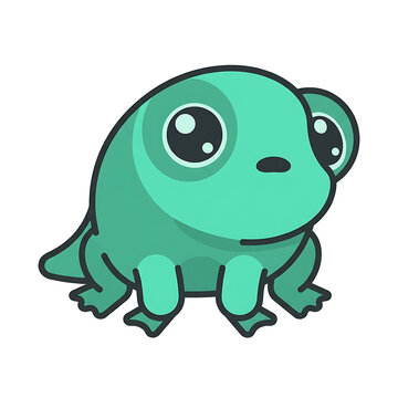 Cute teal frog cartoon character sitting on a white background