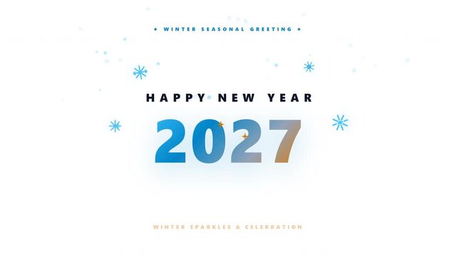 2027 Winter Greeting with Elegant Typography and Falling Snowflakes