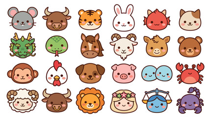 Obraz premium Cute animal faces zodiac symbols cartoon