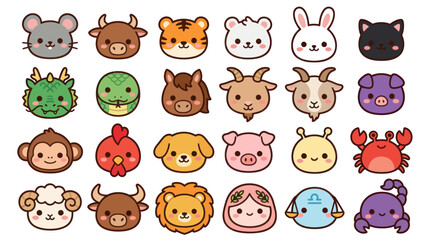 Fototapeta premium Cute animal faces zodiac symbols collection