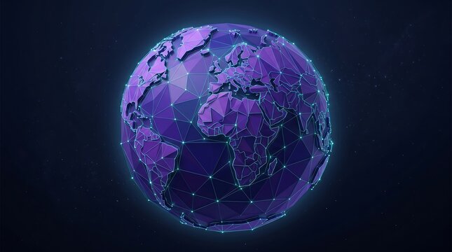 Global network and connectivity concept with purple and blue hues