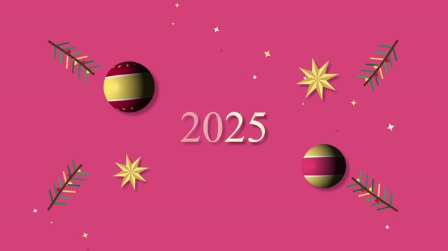 2025 christmas animation loop with pine branch, star, and ball ornament
