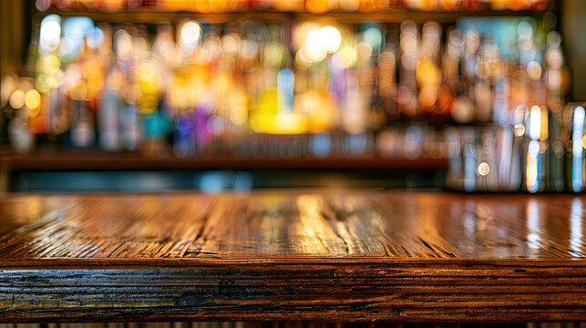 transparent empty bar with bokeh and bottles background