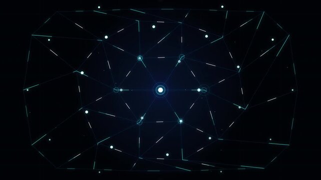 Abstract hud motion graphic with glowing cyan lines and digital dots
