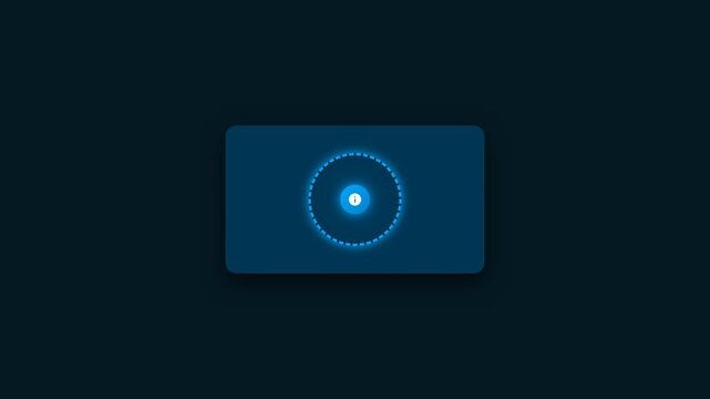 Information icon processing animation on a dark blue digital interface card, representing data loading, system status, or technological communication in a modern UI/UX design.