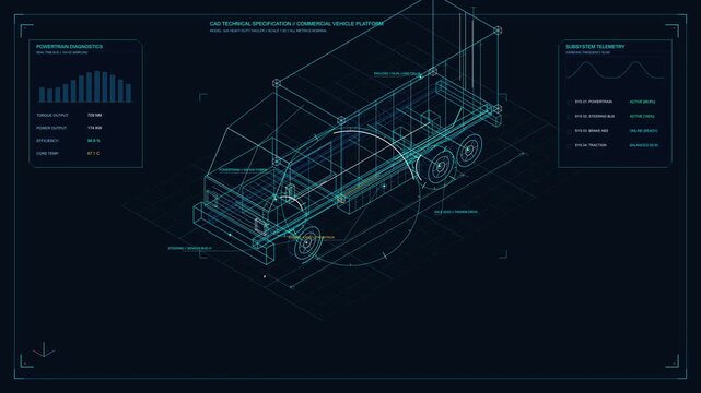 Futuristic hud interface motion graphic with cyber grid and data charts