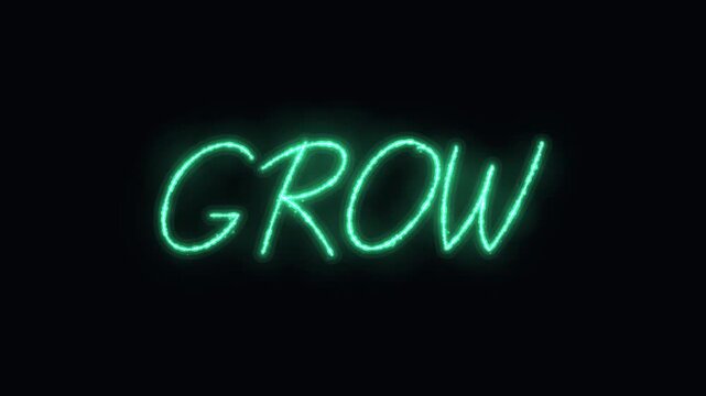 Neon green grow text animation glowing motivational typography for business and personal development projects