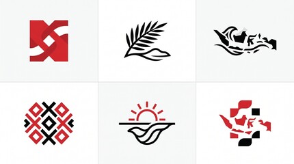Obraz premium Six Modern Indonesian Inspired Logo Symbols for Tropical, Cultural and Archipelago Brands