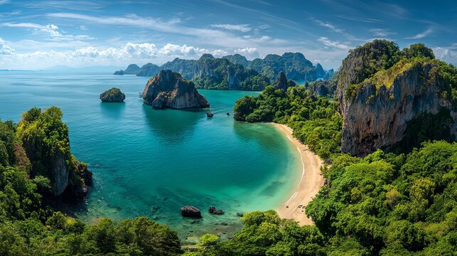 scenic panorama of ko hong island beach in krabi thailand with tropical sea and summer travel landscape

