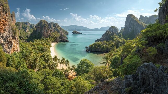 scenic panorama of ko hong island beach in krabi thailand with tropical sea and summer travel landscape
