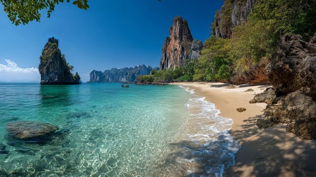 scenic panorama of ko hong island beach in krabi thailand with tropical sea and summer travel landscape
