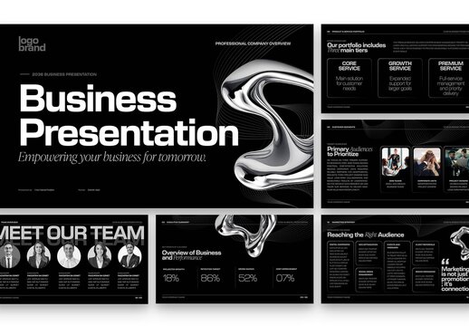 Black Presentation Template in Modern Minimalist Style & Dark Mode Theme for Business Profiles