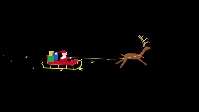 santa, reindeer, sleigh, christmas, animation, pixel, flying, night, holiday, cartoon