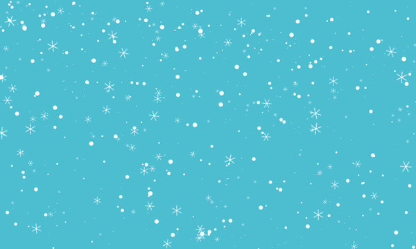 Falling snowflakes against a bright cyan background with subtle depth and motion blur for winter celebration concepts