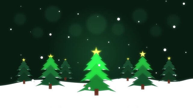 Pixel christmas tree snow loop animation in dark forest background