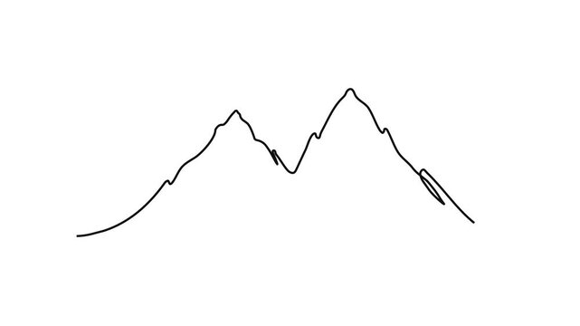 Continuous One Line Drawing of Mountain Peaks, Minimalist Linear Outline Mountain Range Landscape on White Background