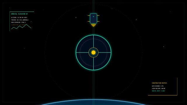 Futuristic Digital Orbital Elevator Interface Display Motion Graphic with Planet Earth in Background