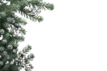 Naklejka premium Snow dusted evergreen corner branch object isolated on transparent background