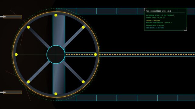 Industrial Tunnel Boring Machine Excavation Process Animation Showing Mechanical Rotating Cutter