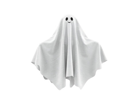 Friendly white ghost with simple face isolated on transparent background