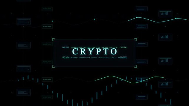 Crypto animation loop with neon graphs, dark futuristic HUD footage