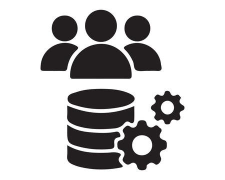 Database management icon representing people and server storage settings with gear symbols database management settings technology administration