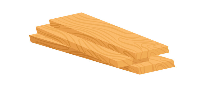 Cartoon wooden timber board stack in warm yellow and brown color. Flat lumber plank heap as simple woodpile icon. Smooth grain texture for carpentry material, forestry product and construction