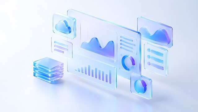 Isometric glass tech dashboard interface