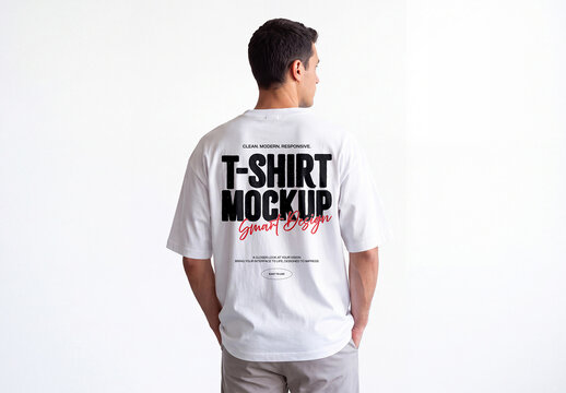 Men&rsquo;s T Shirt Mockup Back View on White Background