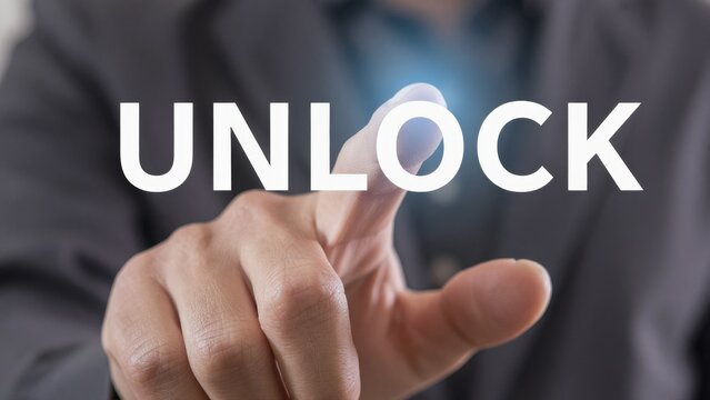 Hand Pressing Unlock Button in Modern Digital Security Concept